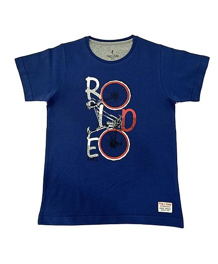 Hop n Jump Ride With Me Print Half Sleeves Tee - Navy Blue