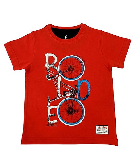 Hop n Jump Ride With Me Print Half Sleeves Tee - Red