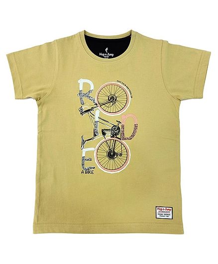 Hop n Jump Ride With Me Print Half Sleeves Tee - Beige