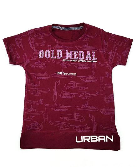 Hop n Jump Urban Gold Medal Print Half Sleeves Tee - Purple