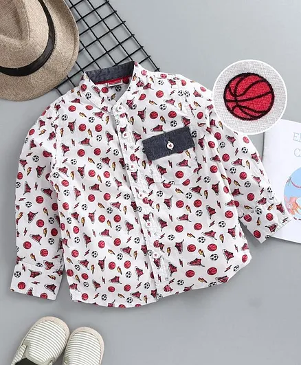 Babyhug Full Sleeves Cotton Printed Shirt - White