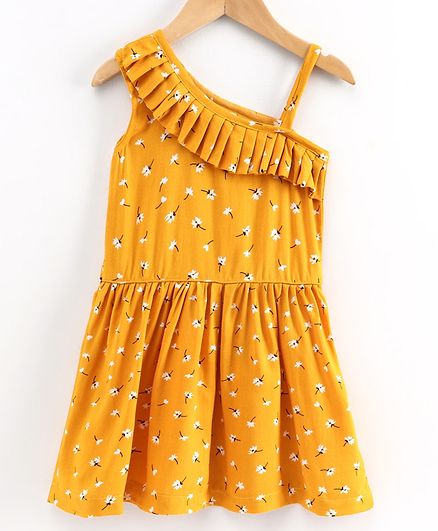 Little LABS Sleeveless Floral Print Pleated Detailing Dress - Yellow