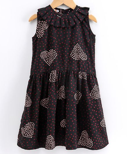 Little LABS Sleeveless Heart Print Detailing Dress - Black