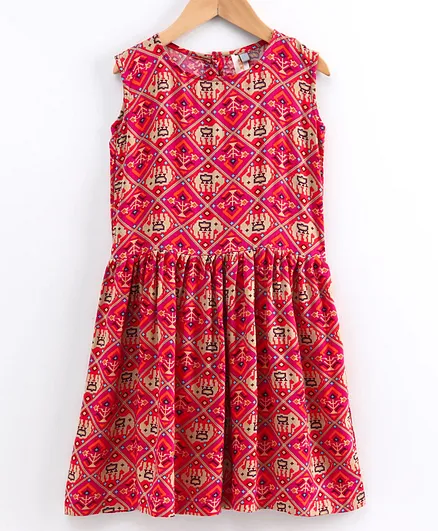 Little LABS Sleeveless Elephant Print Detailing Dress - Multi Colour