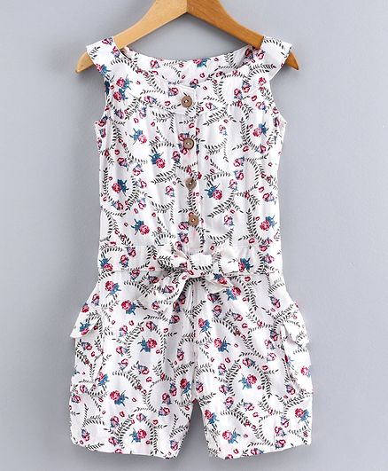 Little LABS Sleeveless Floral Print Jumpsuit - White