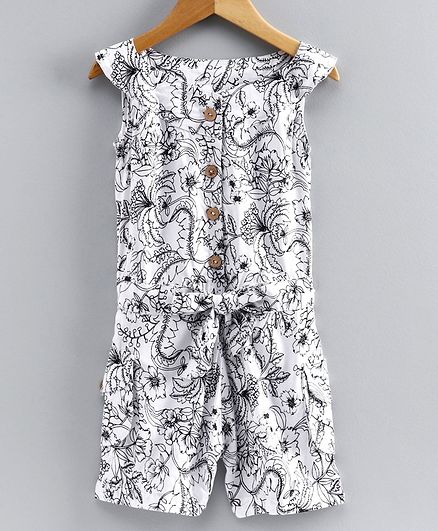 Little LABS Sleeveless Floral Print Jumpsuit - White & Black
