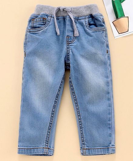 Babyhug Full Length Solid Color Jeans - Light Blue
