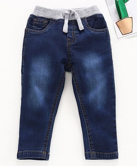 Babyhug Full Length Solid Color Jeans - Dark Blue