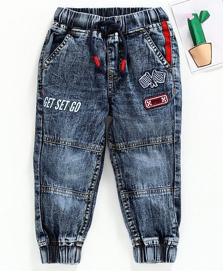 Babyhug Full Length Drawcord Jeans - Medium Blue