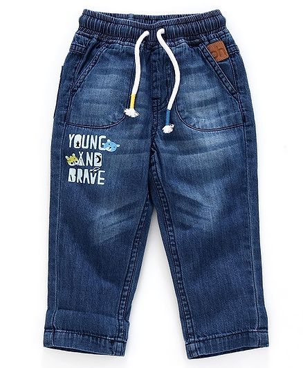 Babyhug Full Length Jeans Text Print - Blue