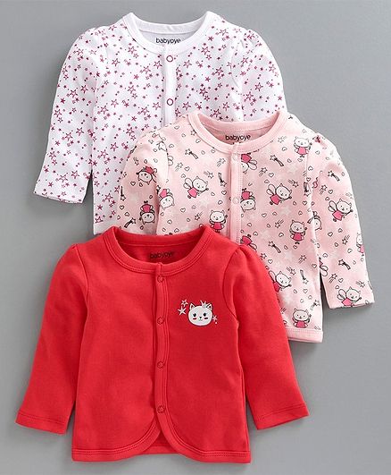 Babyoye Full Sleeves Cotton Jhabla Pack of 3 - Baby Pink