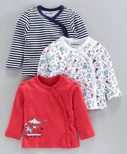 Babyoye Full Sleeves Cotton Jhabla Vests Pack of 3 - Red Black White