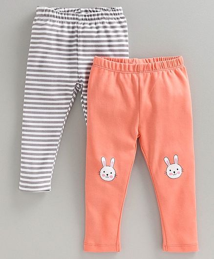 Babyoye Full Length Cotton Leggings Pack of 2 - Grey Peach