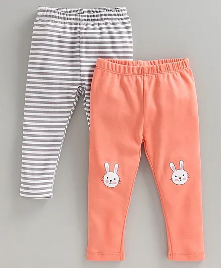 Babyoye Full Length Cotton Leggings Pack of 2 - Grey Peach