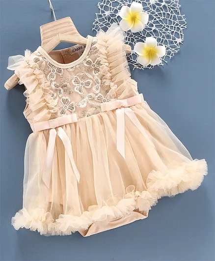 Mark & Mia Frock Style Onesie Sequin Floral Embroidered - Cream
