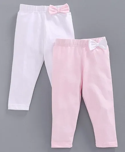 Babyhug Full Length Solid Leggings Pack of 2 - White Pink