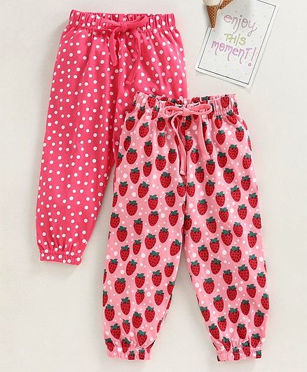 Babyhug Full Length Lounge Pants Strawberry Print Pack of 2 - Pink