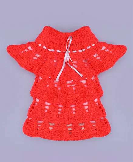 MayRa Knits Short Sleeves High Neck Sweater Dress - Orange