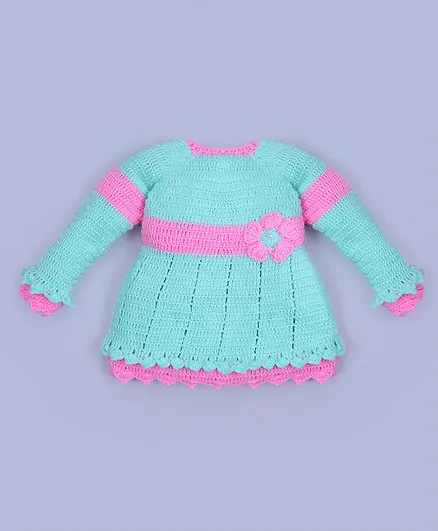 MayRa Knits Full Sleeves Color Blocked Dress - Blue