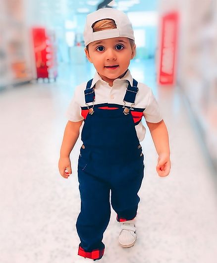 Cherry Crumble By Nitt Hyman Solid Sleeveless Dungaree - Blue