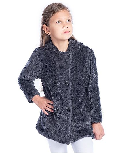 Cherry Crumble By Nitt Hyman Solid Full Sleeves Hooded Jacket - Dark Grey