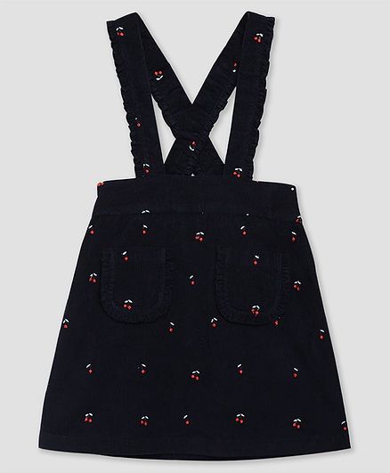 Cherry Crumble By Nitt Hyman Cherry Embroidery Detailing Dungaree Style Skirt - Navy Blue