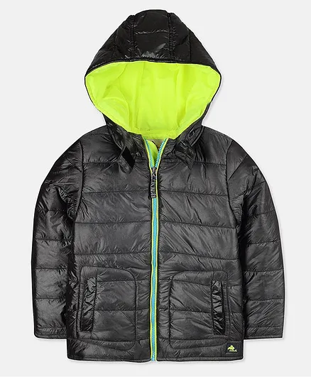 Cherry Crumble By Nitt Hyman Full Sleeves Hooded Puffer Jacket - Grey