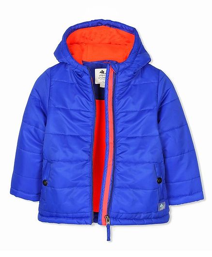 Cherry Crumble By Nitt Hyman Full Sleeves Solid Hooded Jacket - Blue