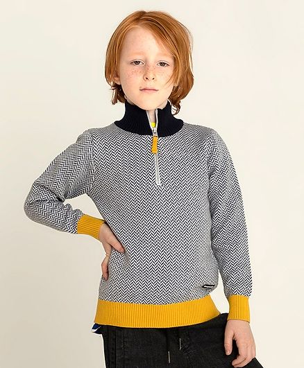 Cherry Crumble By Nitt Hyman Chevron Pattern Full Sleeves Sweater - Grey