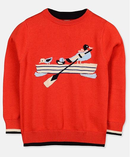 Cherry Crumble By Nitt Hyman Full Sleeves Duck Pattern Sweater - Red