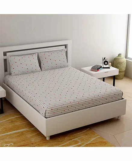 Haus & Kinder Modern Polkas 100% Cotton Bed Sheet with 2 Pillow Covers - White