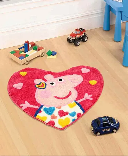 Saral Home Peppa Pig Microfiber Heart Shape Mat - Pink