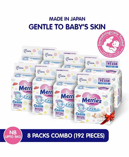 Merries Tape Diapers New Born Pack of 8 - 192 Pieces