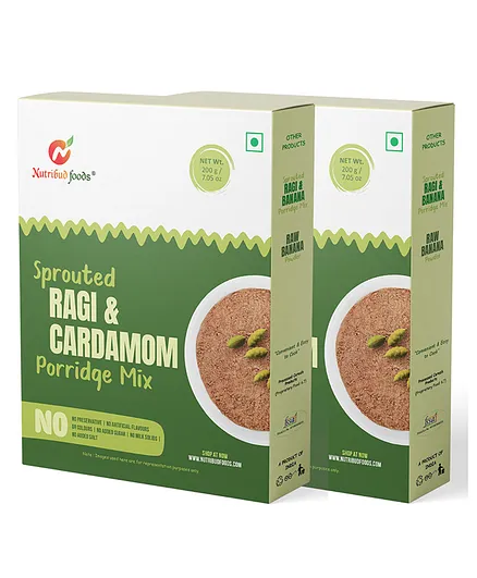 Nutribud Foods Sprouted Ragi and Cardamom Porridge Mix - Pack of 2, 200 gm each