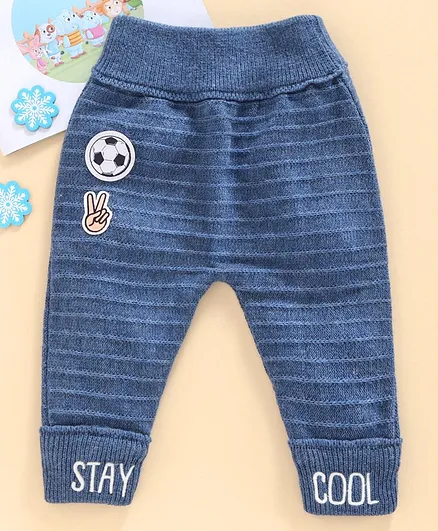 Babyhug Full Length Woolen Bottoms Football Patch - Blue