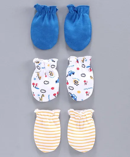 Babyhug 100% Cotton Mittens Pack of 3 - Multicolor