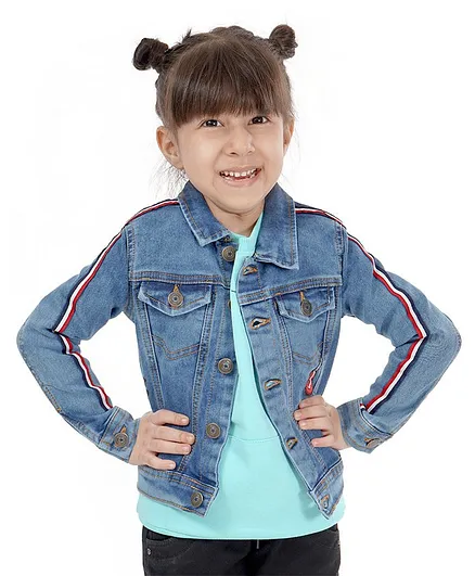 Babyhug Full Sleeves Denim Jacket Guitar Embroidery - Blue