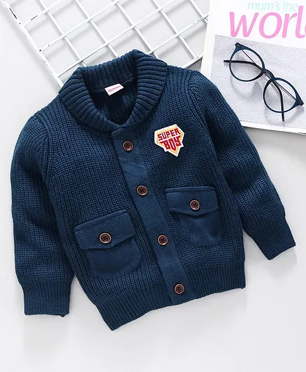 Babyhug Full Sleeves Front Open Sweater - Navy Blue