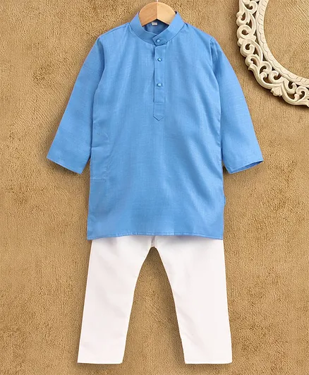 Ridokidz Solid Colour Full Sleeves Kurta & Pajama Set - Sky Blue