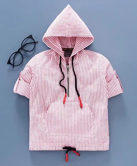 Rikidoos Full Sleeves Striped Hoodie - Red