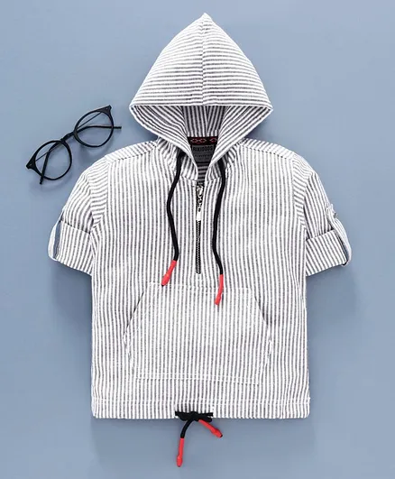 Rikidoos Full Sleeves Striped Hoodie - Grey