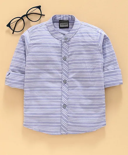 Rikidoos Roll Up Full Sleeves Striped Shirt - Light Blue