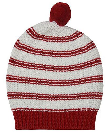 Pluchi Striped Knitted Cap - Red & White