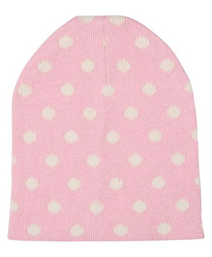 Pluchi Polka Dot Print Detailing Knitted Cap - Light Pink