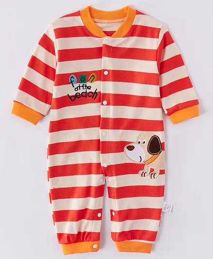 Kookie Kids Full Sleeves Striped Romper - Orange Red