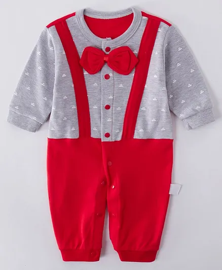 Kookie Kids Full Sleeves Romper with Bow - Grey