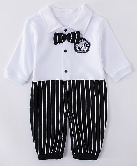 Kookie Kids Full Sleeves Striped Romper - Black