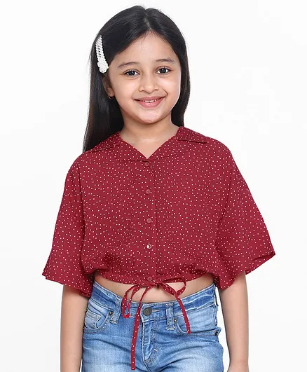 Pine Kids 3/4th Sleeves Tee Polka Dot Print - Red