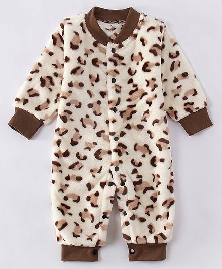 Kookie Kids Full Sleeves Printed Winter Romper - Brown