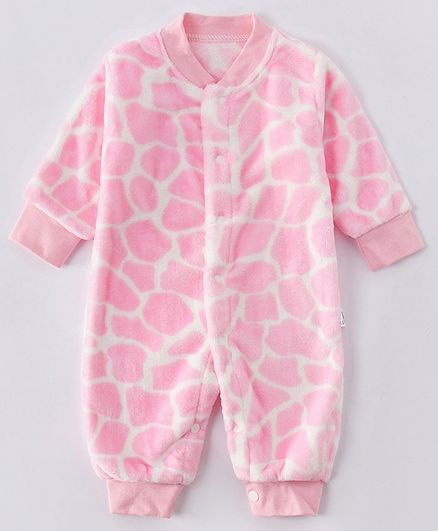 Kookie Kids Full Sleeves Winter Romper Printed - Pink